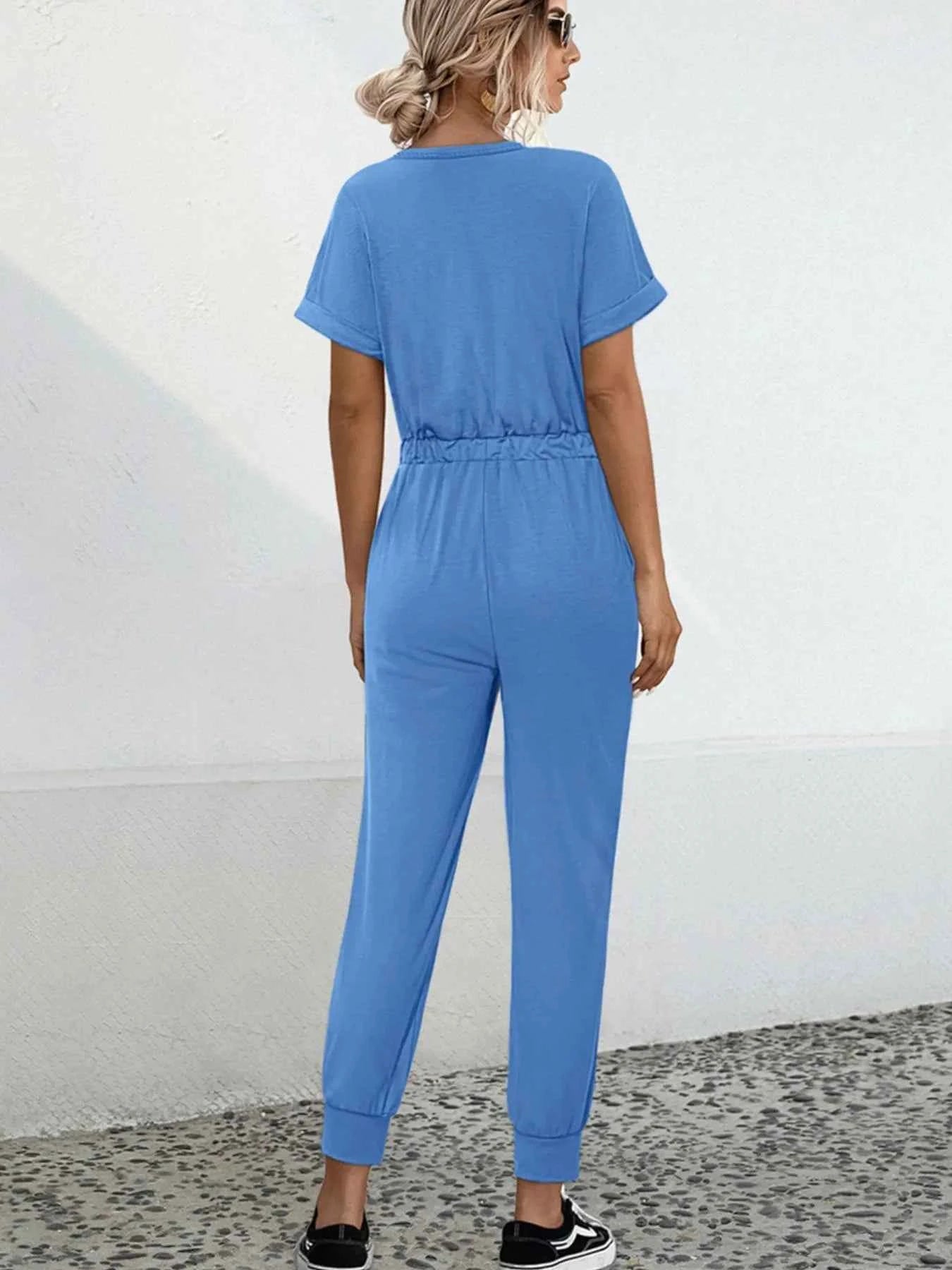 Drawstring Waist Short Sleeve Jumpsuit fa427446-6687-4438-ac26-704792231dc0-Max-Origin