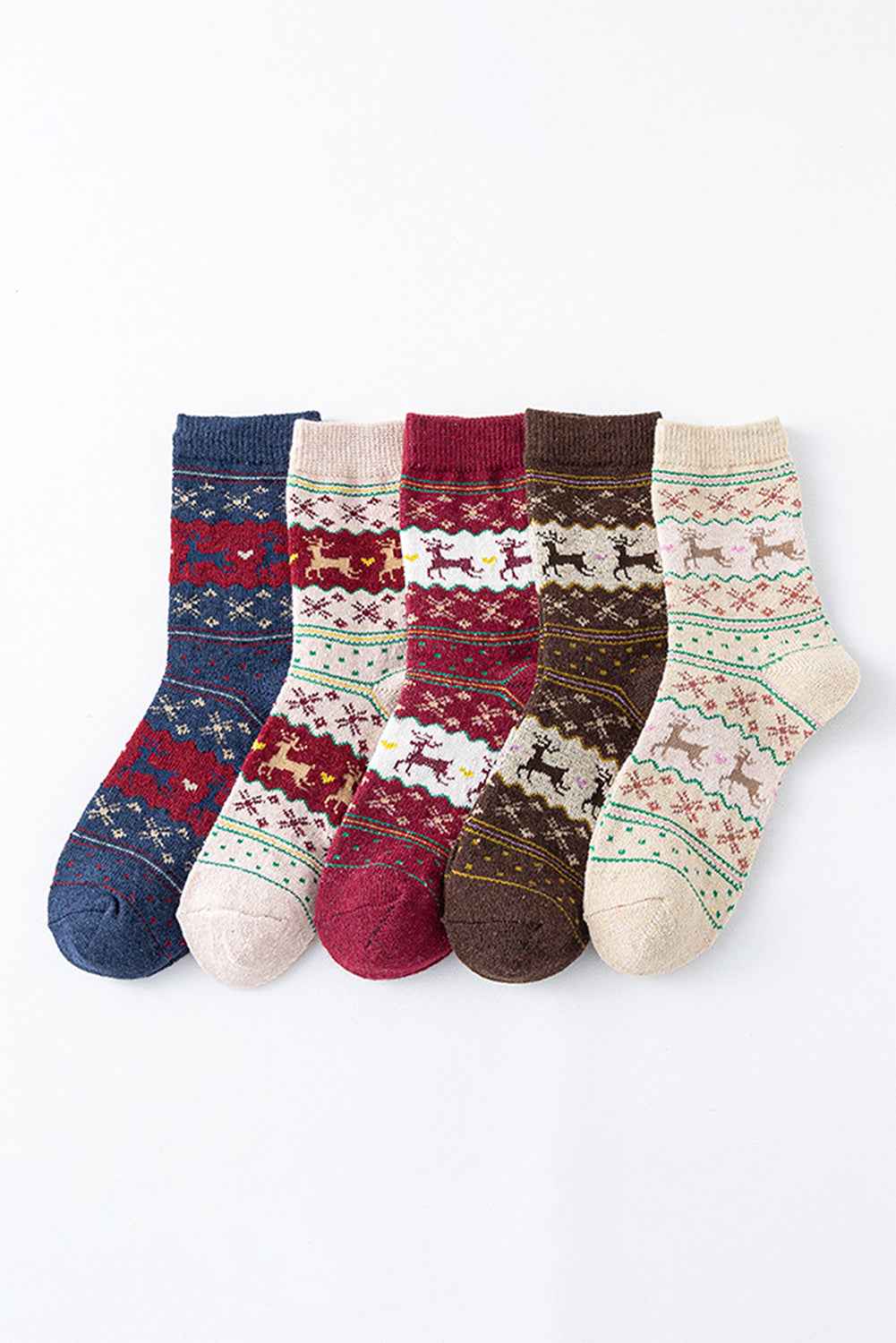 Parchment 5 Pairs Christmas Reindeer Print Socks Set fa43d6c38b999e8c