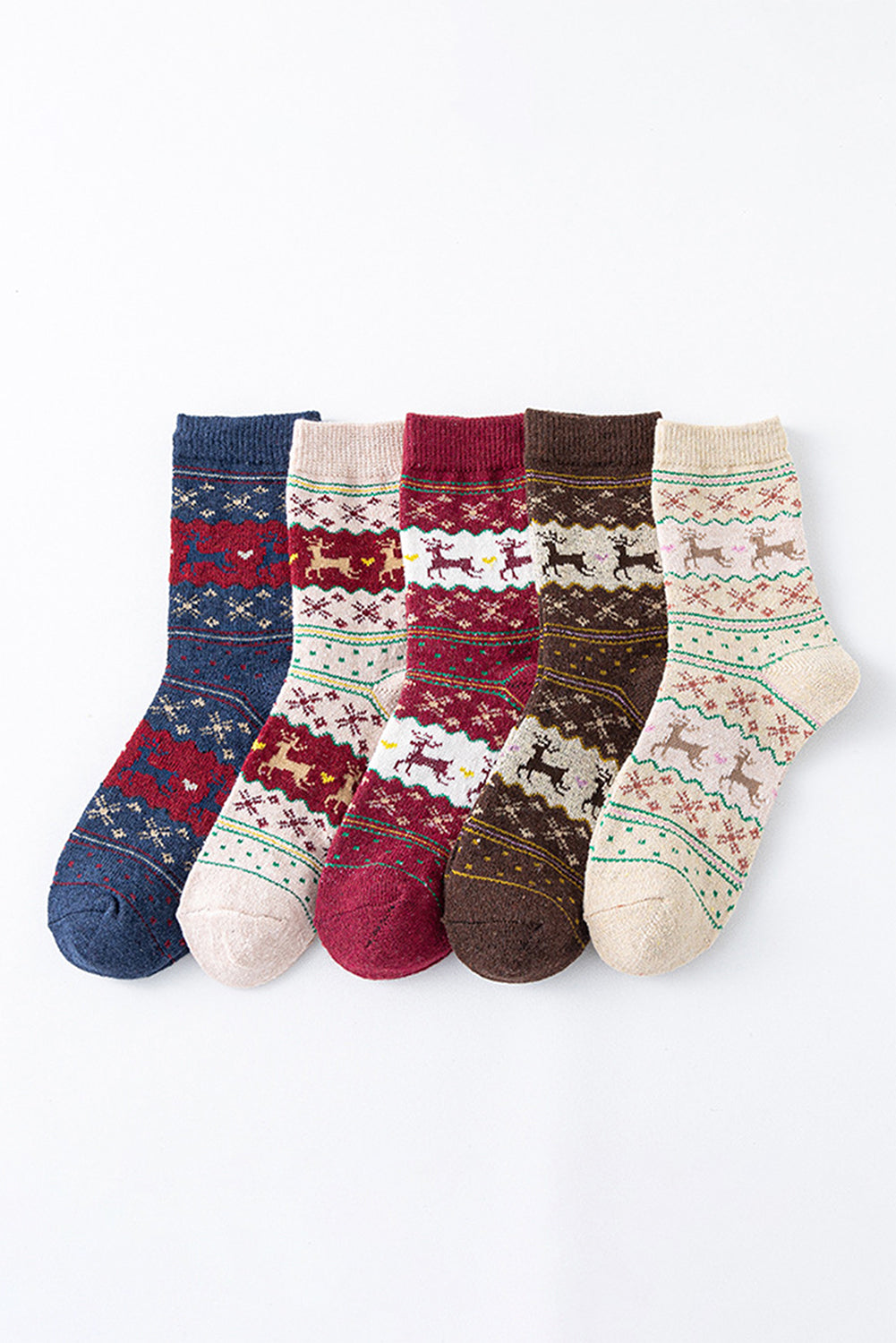 Parchment 5 Pairs Christmas Reindeer Print Socks Set