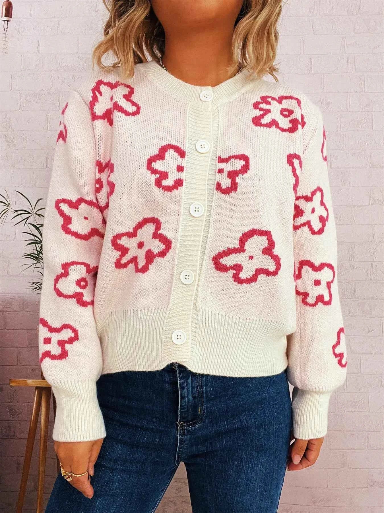 Floral Pattern Button-Up Cardigan fa45feb15bf34bbcbc2a42e02e522603-Max-Origin