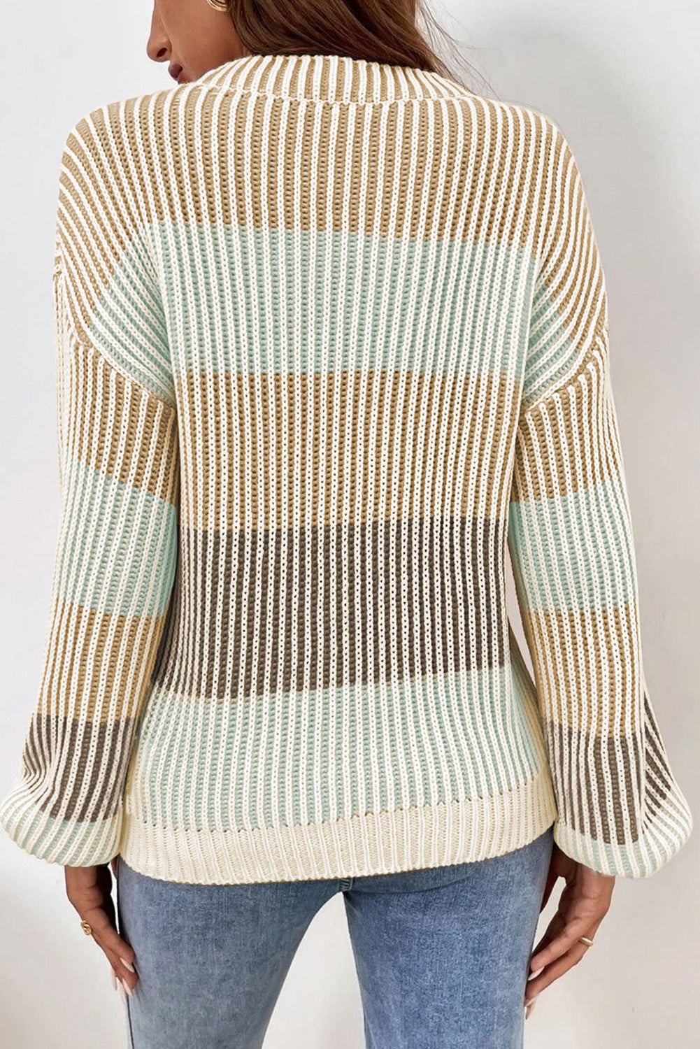 Pink Colorblock Lantern Sleeve Rib Knitted Sweater fa640946163e6828