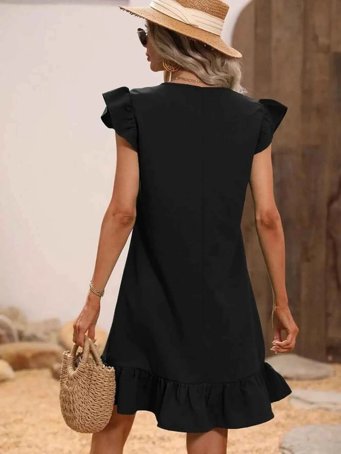 V-Neck Ruffle Hem Mini Dress with Flutter Sleeves fa66662fdd494a1d9b00398b55cbeeb2-Max-Origin