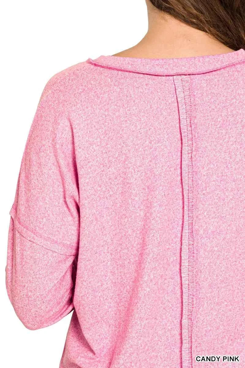 Zenana Soft Melange Hacci Exposed Seam Coin Pocket Tee fa6a67ee796b4fdfb66806040e3388c4-Max-Origin