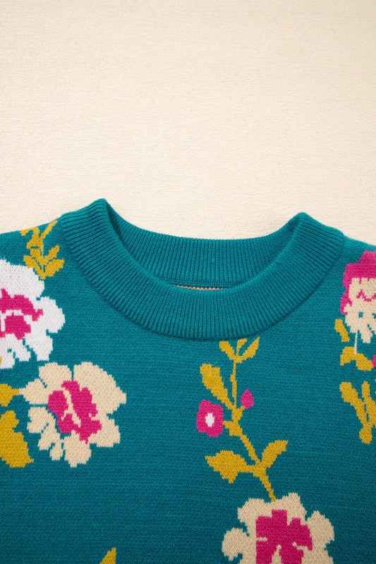 Floral Knit Crewneck Short Sleeve Top fa716764-6f26-443c-b05e-93360c88ab4a