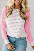 Rose Stripe Raglan Patchwork Long Sleeve Tee Rose Stripe 95%Polyester+5%Elastane fa72451292167803