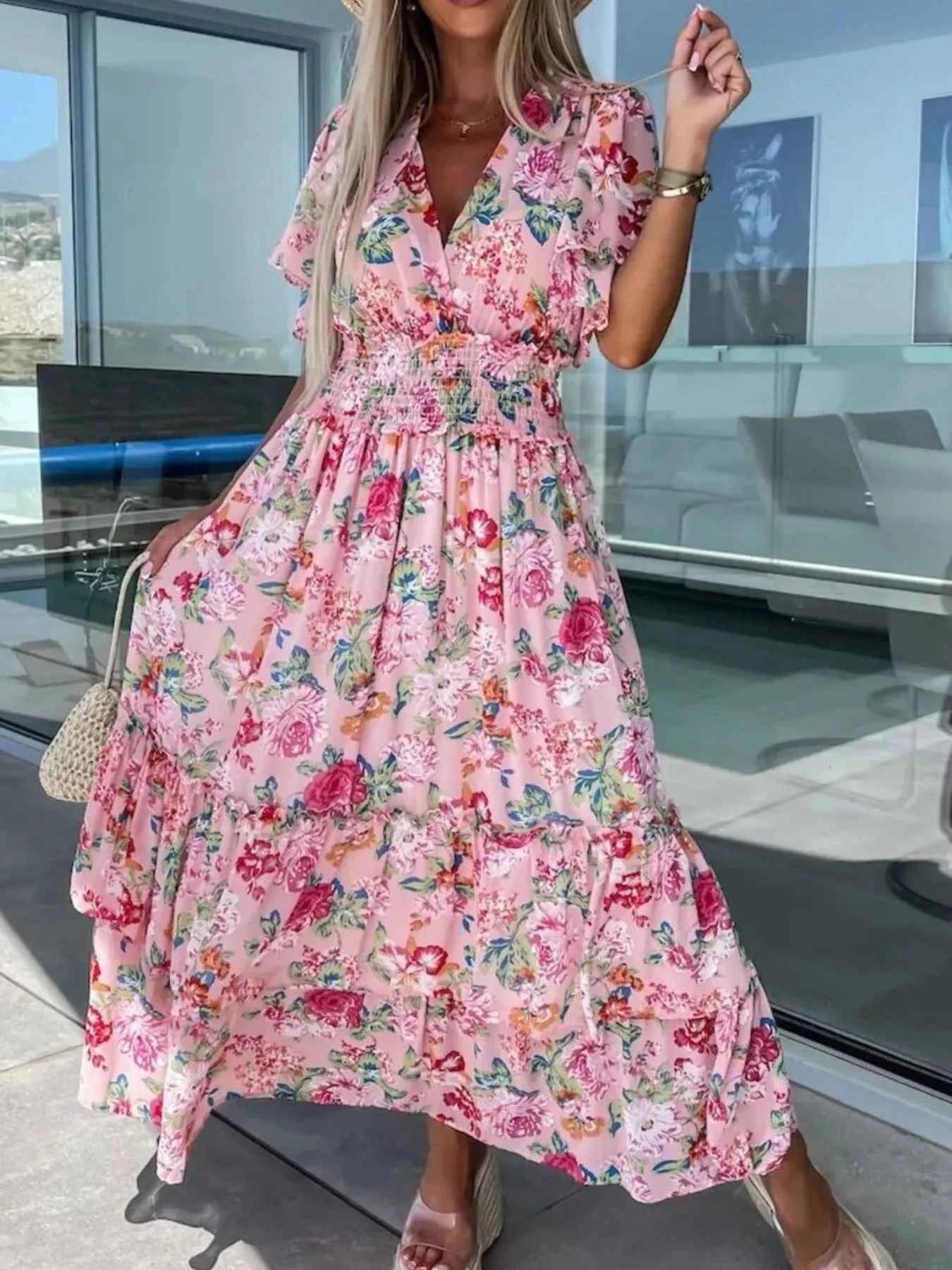 Floral Print Flutter Sleeve Maxi Dress Blush Pink fa7dd39c-0266-43cb-918b-43d658418dd7-Max-Origin