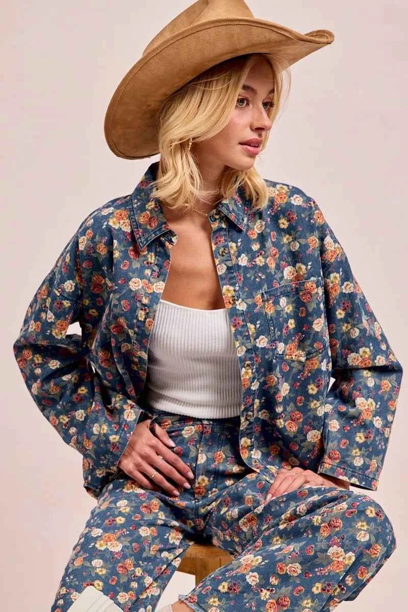 BiBi Washed Florla Print Denim Jacket DENIM fa81953db43b4347a8400e04f43594f3-Max-Origin