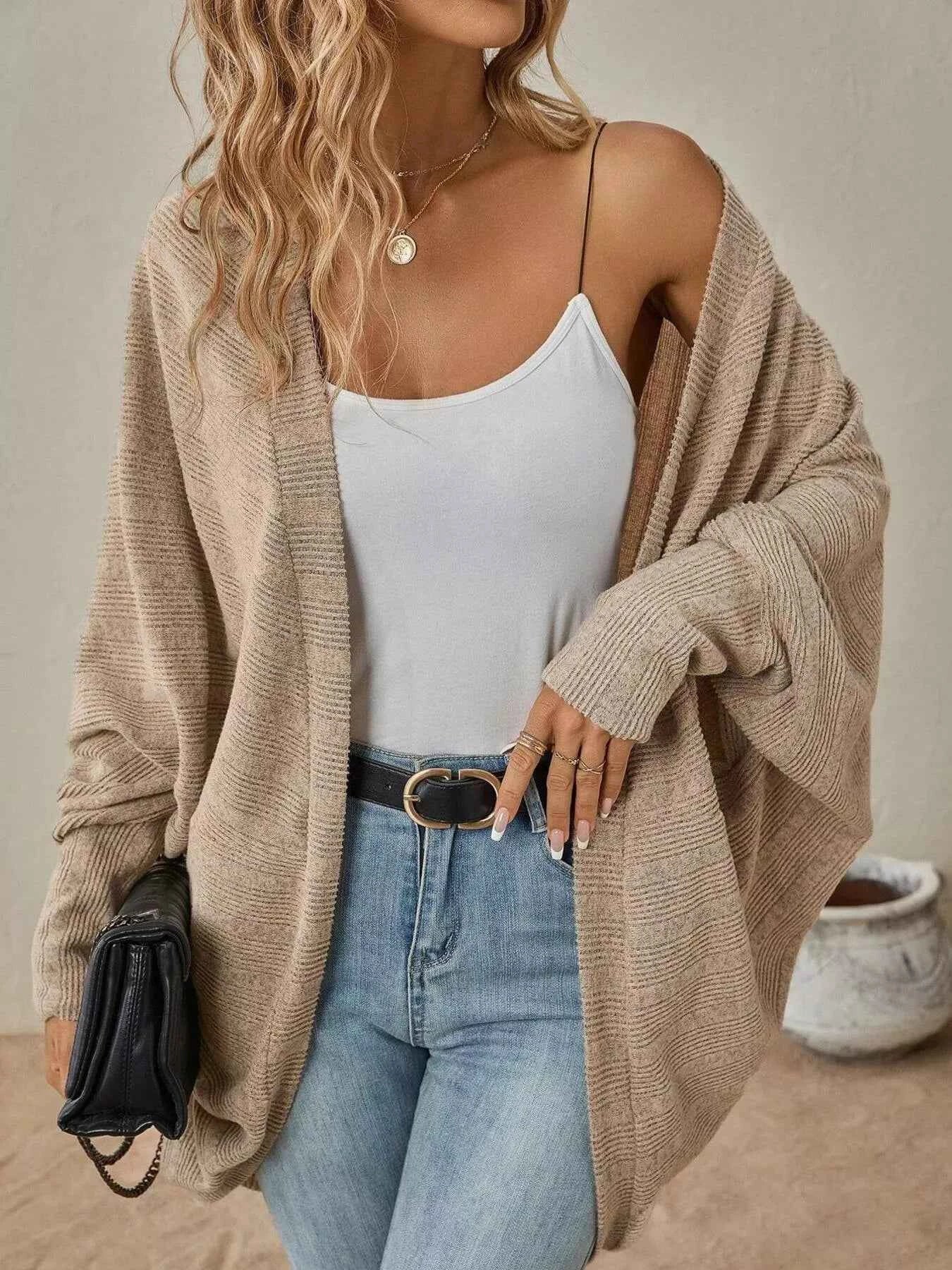 Open Front Cocoon Cardigan Khaki fa8423059fe1422a9924506a2dc7b0d1-Max-Origin