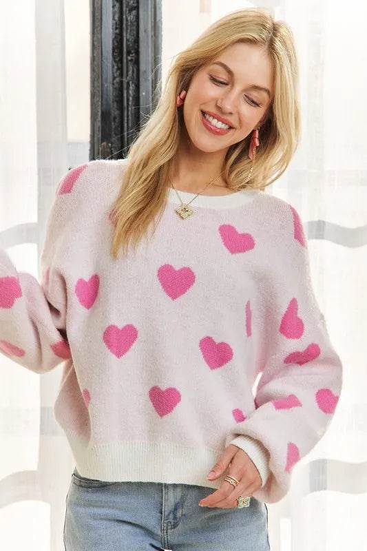 ADORA Heart Round Neck Drop Shoulder Sweater fa8a858b-4b3b-4f6d-b1e6-6a9ddbcdaa6e-Max