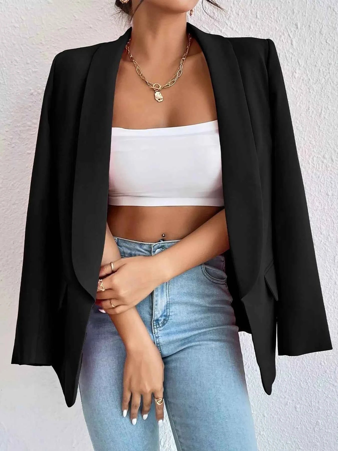 Lapel Collar Long Sleeve Blazer fa8e237303234ed888c740b61d2ab557-Max-Origin