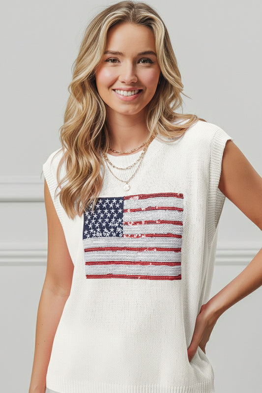 American Flag Sequins Patch Knit Top fa8f6b69-3f64-48b5-91dc-0a5933d4f0d1-Max