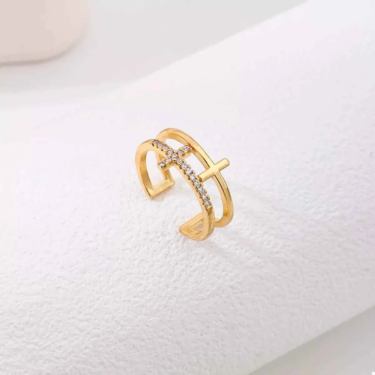 18K Gold-Plated Rhinestone Cross Open Ring fa9023c3-46d3-4824-b01f-fa6cb489e9a8-Max-Origin