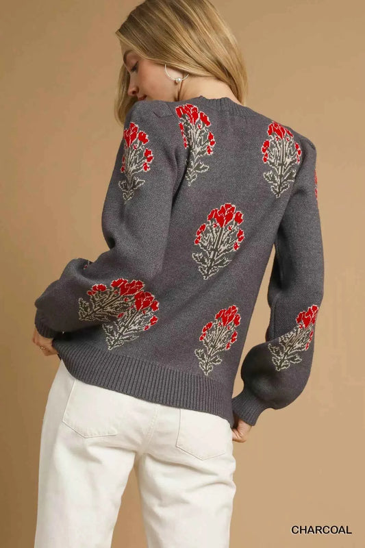 Single Flower Stem Jacquard Sweater fa985425-3e60-41c4-9e76-968afc81d3de-Max-Origin