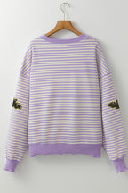 Purple Stripe Sequin Halloween Bat Patched Drop Shoulder Long Sleeve Top Purple Stripe 97%Polyester+3%Elastane fa9e0a1dae8833fe