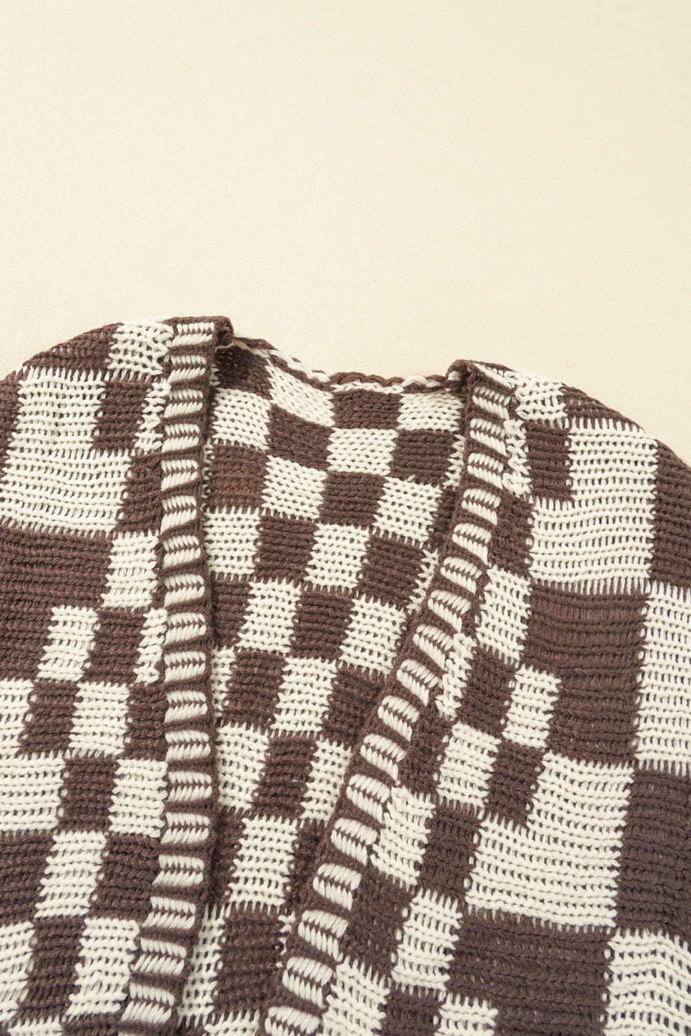 Dark Grey Colorblock Checked Loose Fit Open Front Knitted Cardigan faa531f004243aac