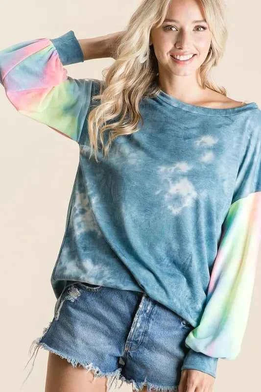 BiBi Tie Dye French Terry Top With Contrast Tie Dye faa6e193fcff4f619e98e6eaac3356da-Max-Origin