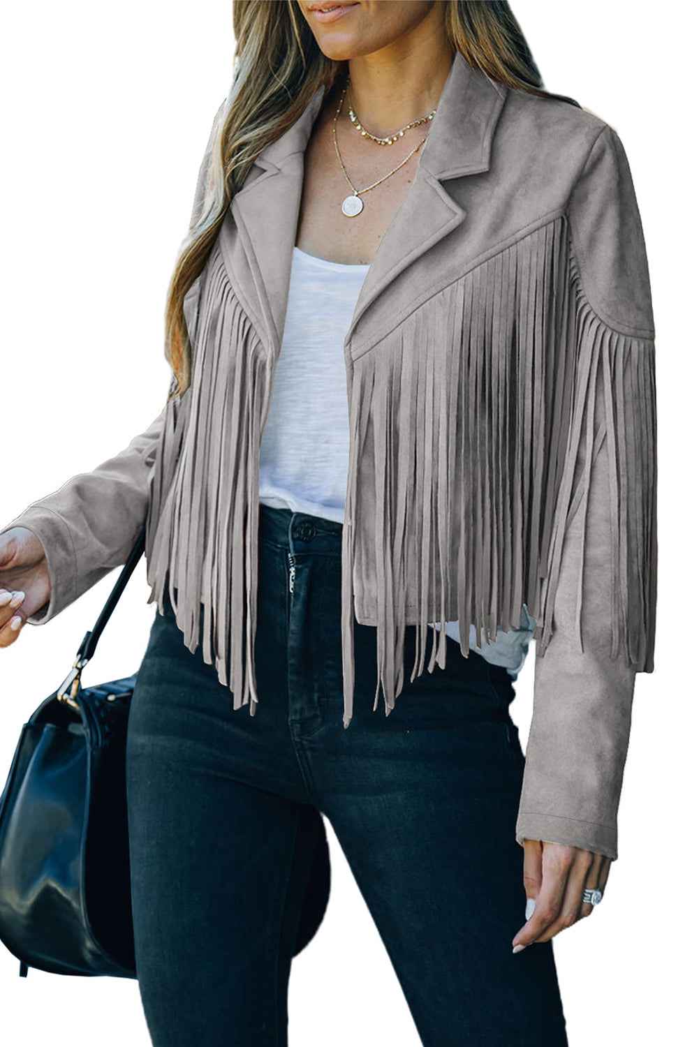 Green Cropped Fringe Faux Suede Jacket faac3d8242fe61dd