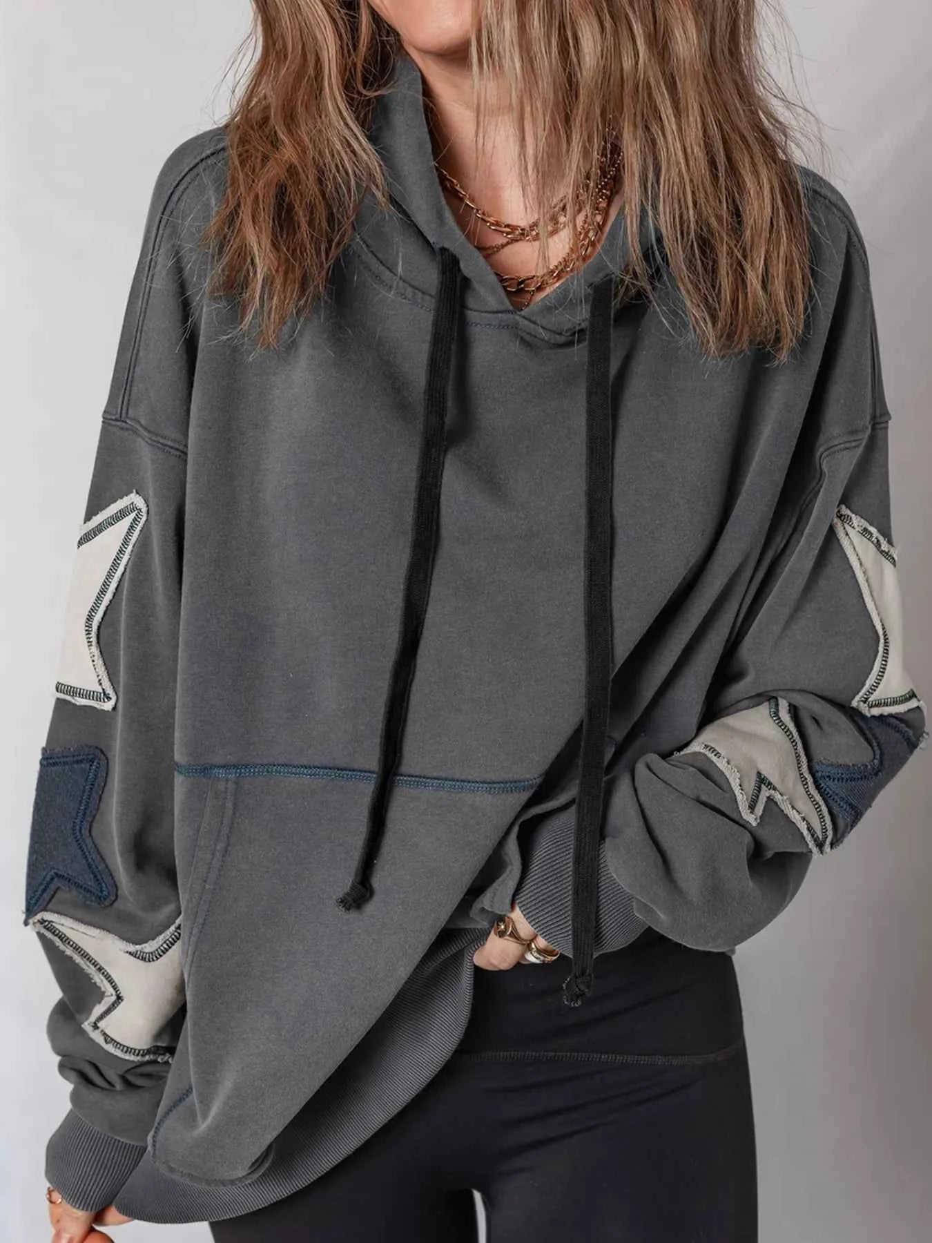 Star Patchwork Contrast Stitching Mineral Wash Kangaroo Pocket Hoodie fab1798518c74a328b5577397cf1a53e-Max-Origin