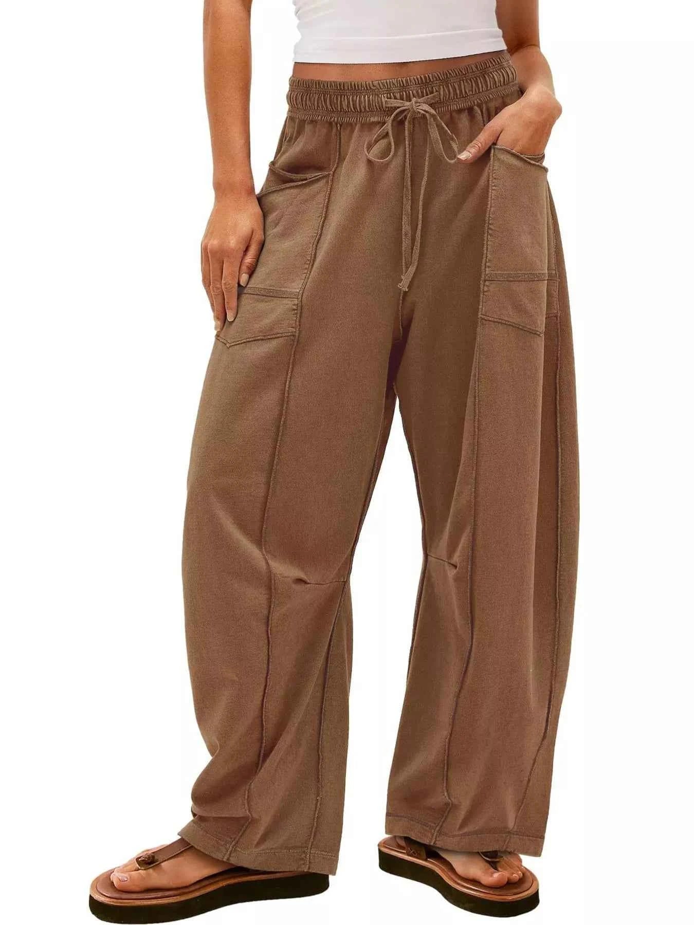 Drawstring Wide Leg Pants Brown fab1ff10-4255-4982-b531-df341c645f16-Max-Origin