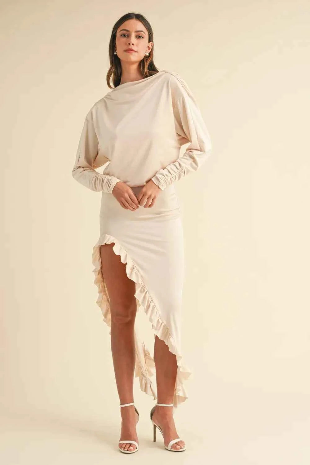 Mable Backless Asymmetric Ruffle Hem Dress Cream fab300c2-143b-41a7-9272-fa0d56c2df5f-Max