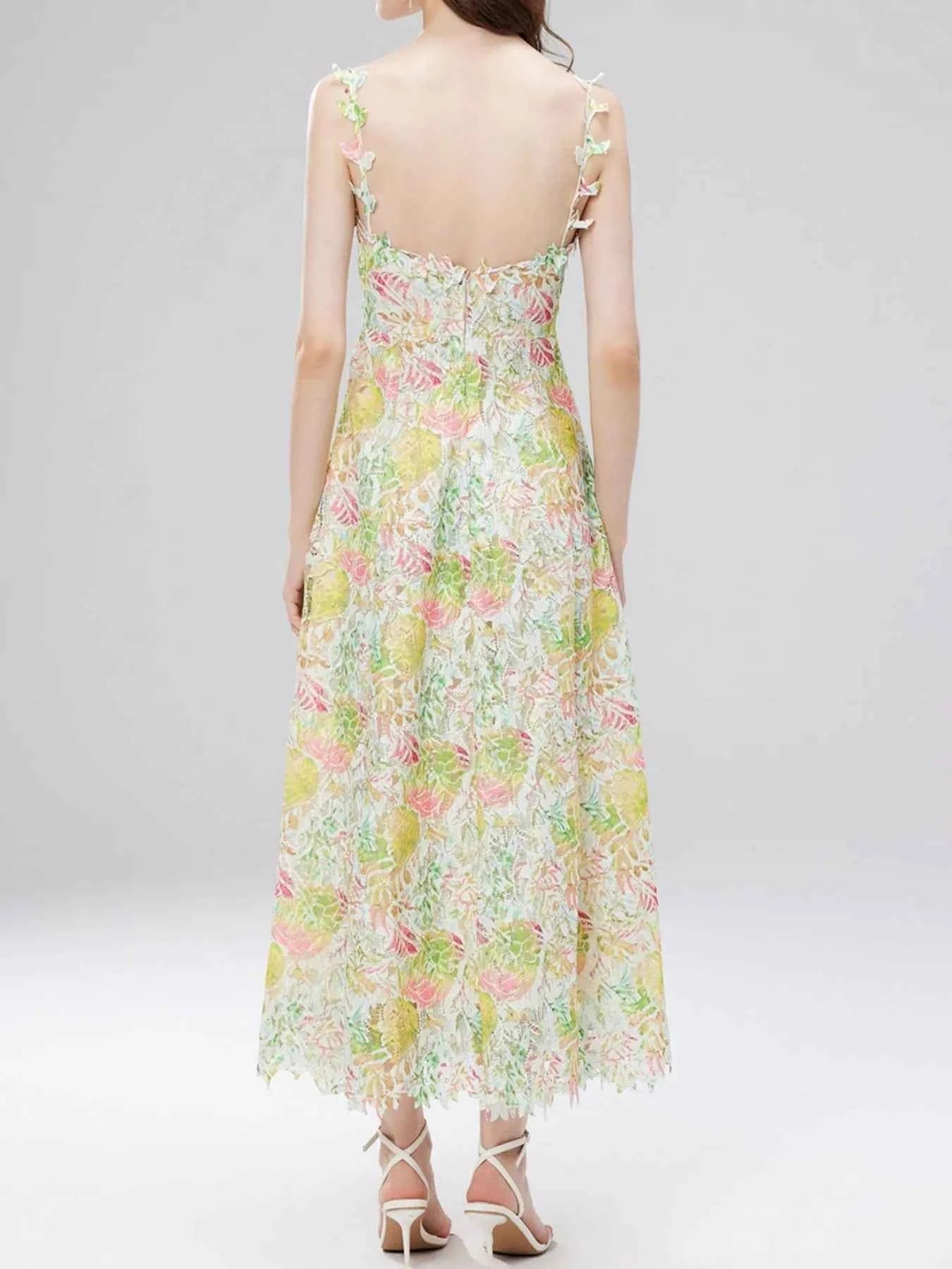 Floral Lace Sleeveless V-Neck Midi Dress