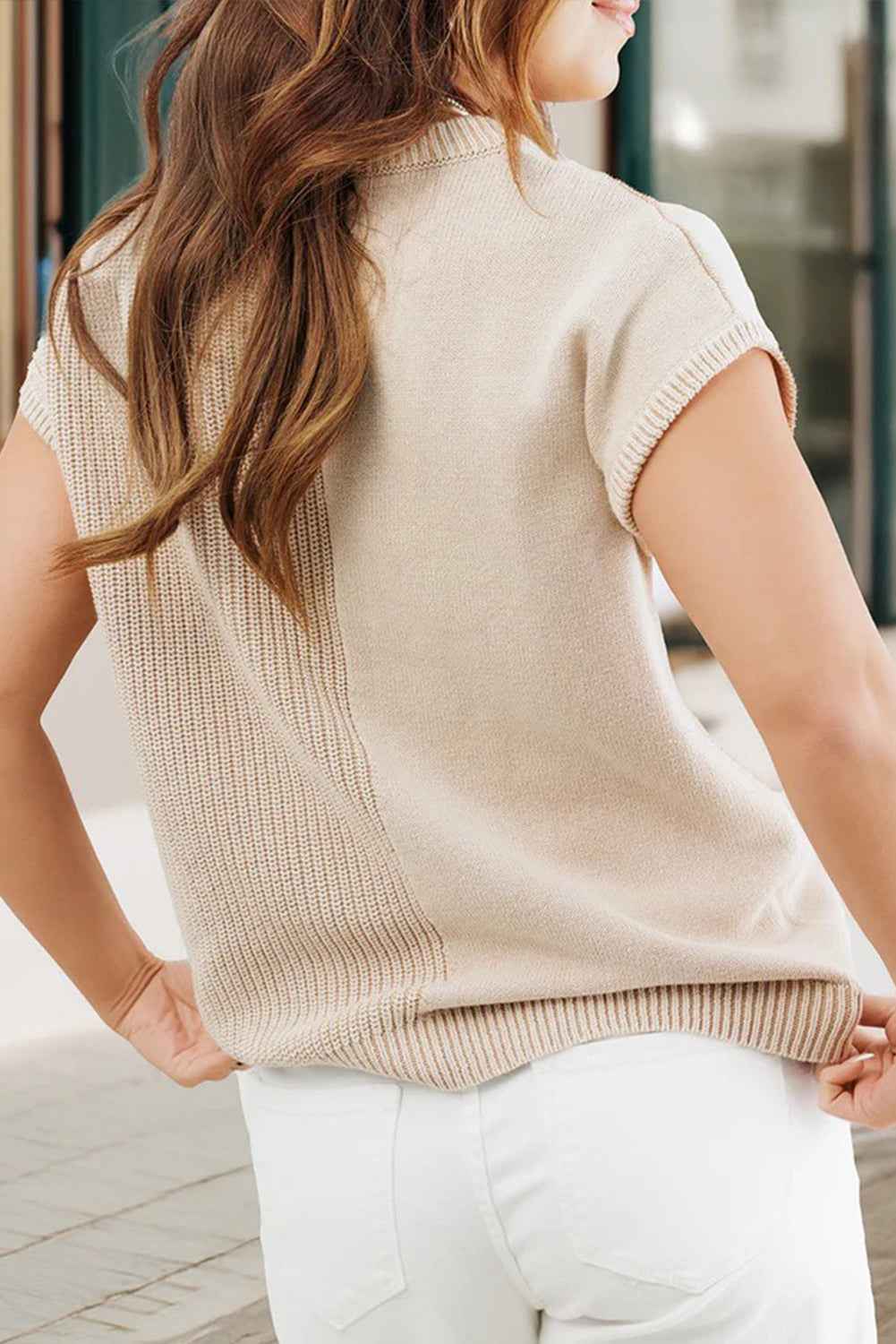 Jet Stream Mixed Knits Pocket Short Sleeve Sweater fabf0fa5c985dd0e