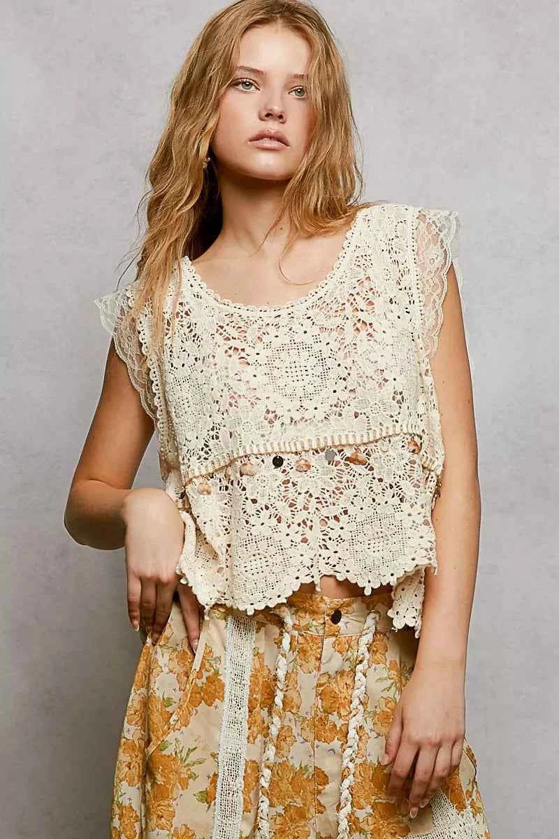 POL Lace Trim Openwork V-Neck Crochet Tank with Scalloped Edge fac28863-add0-4735-b23e-ea36e58e3050-Max-Origin