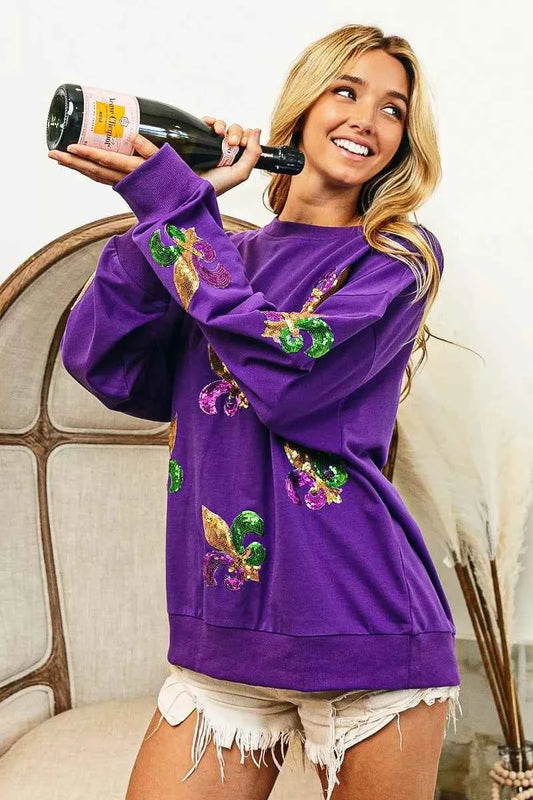 BiBi Fleur De Lis Sequin Patches Mardi Gras Sweatshirt faccc2ba723f429f96aab5cec16a4eaf-Max-Origin