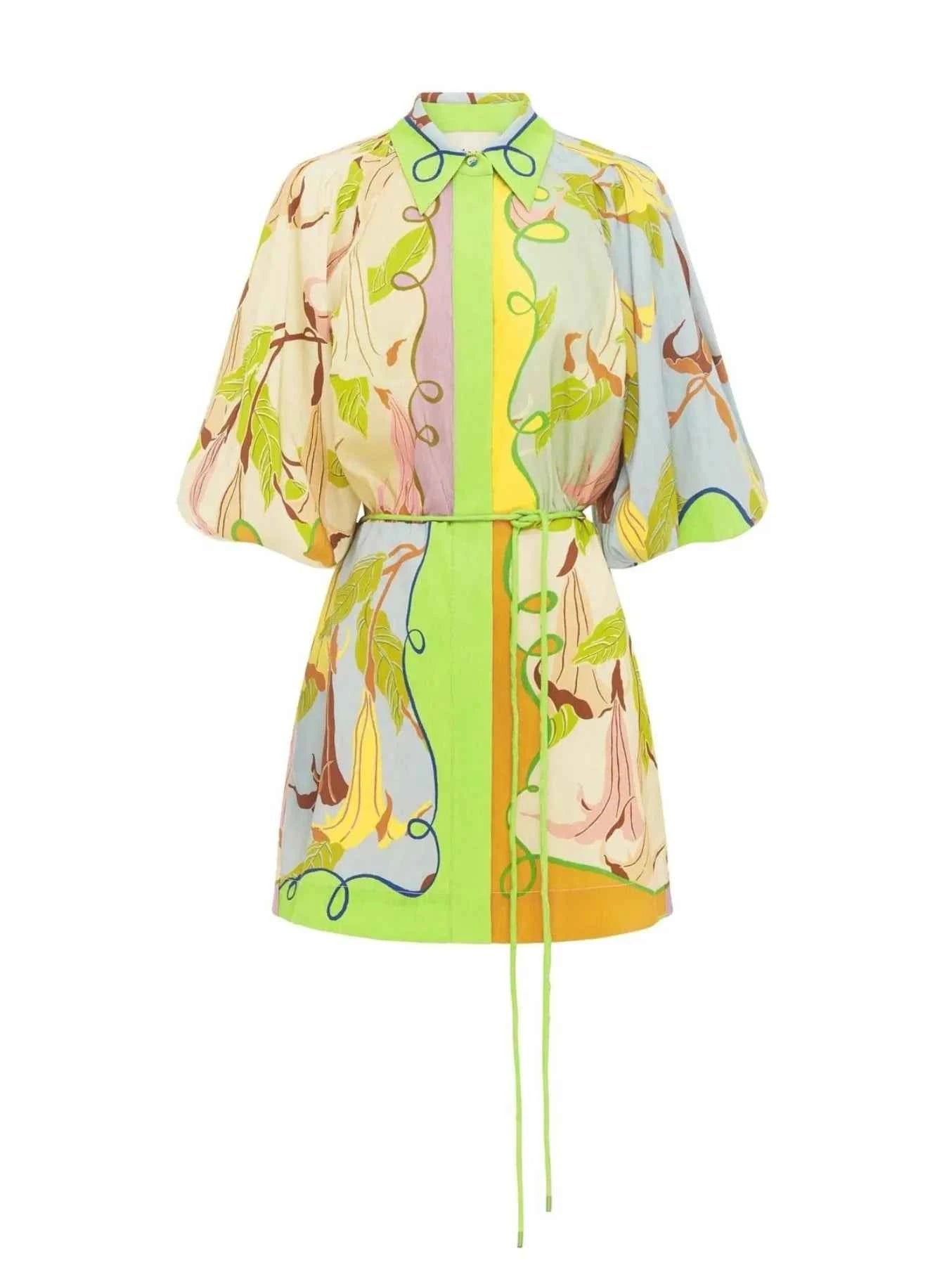 Abstract Print Tie Front Mini Shirt Dress with Pockets fad4b46b-f540-47d9-a113-945935cb2d0d-Max-Origin
