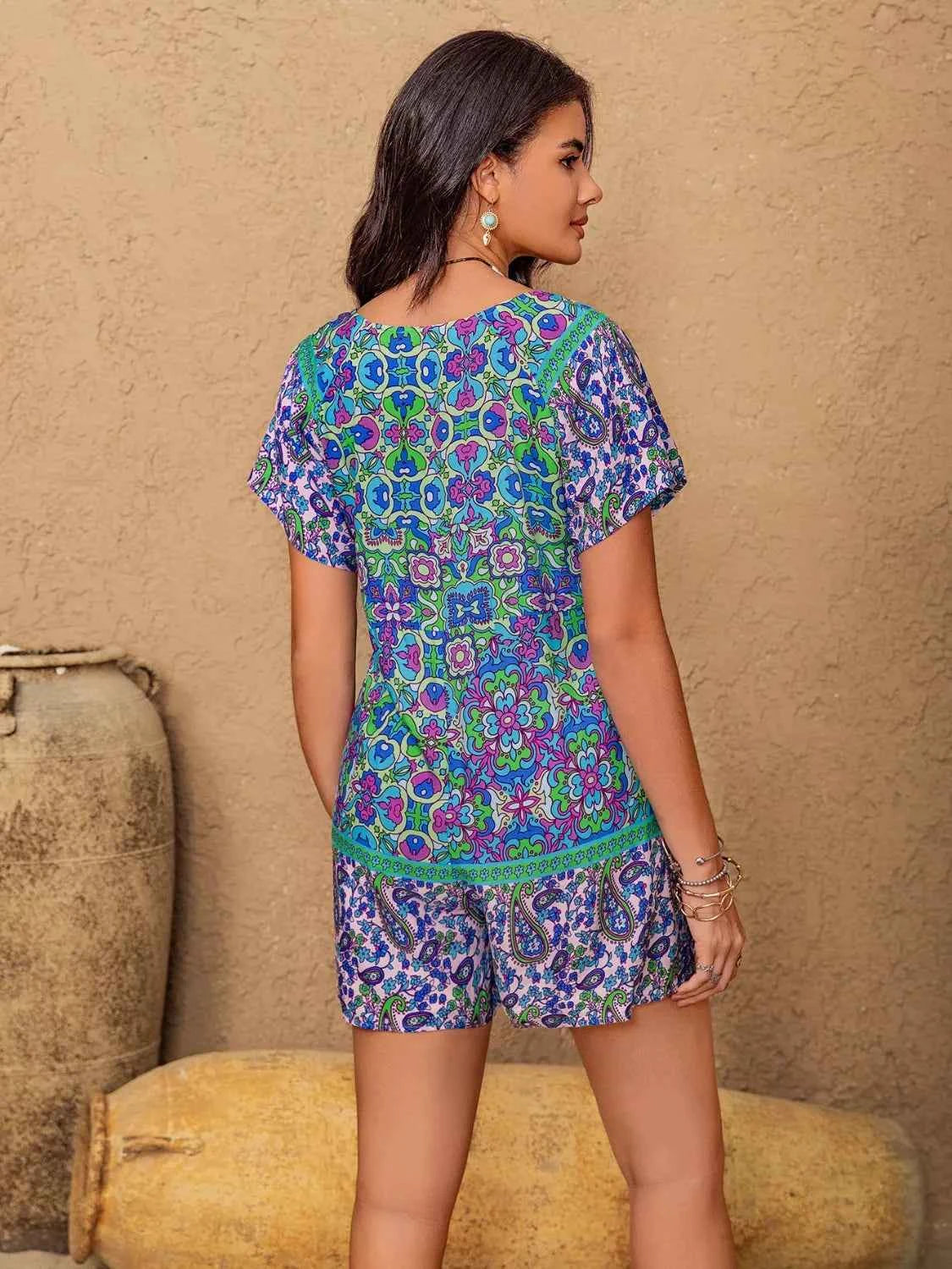 Printed Tie Front Short Sleeve Romper fad91548-44f7-46bc-ae3b-ba25de6fbaae-Max-Origin