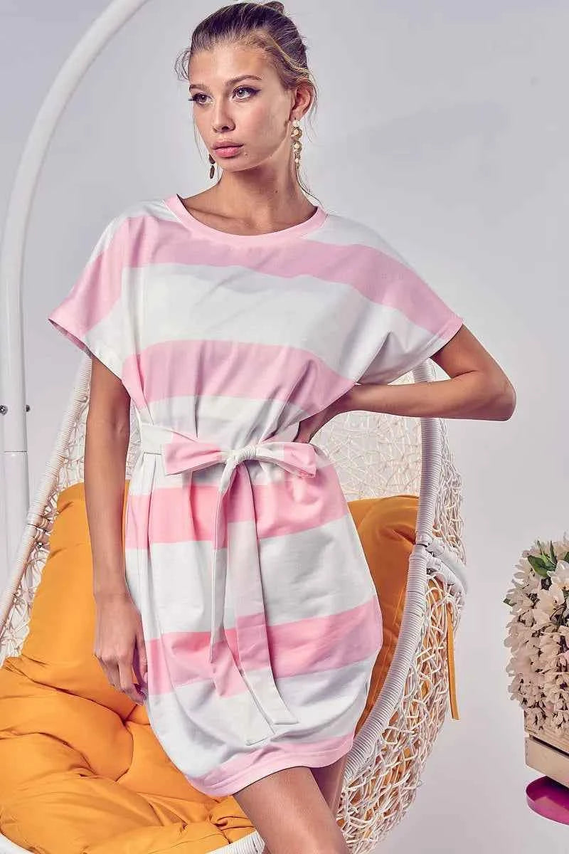 BiBi Tie Front Striped Short Sleeve Dress fada58df70f5461689bd10562b2bb84b-Max-Origin