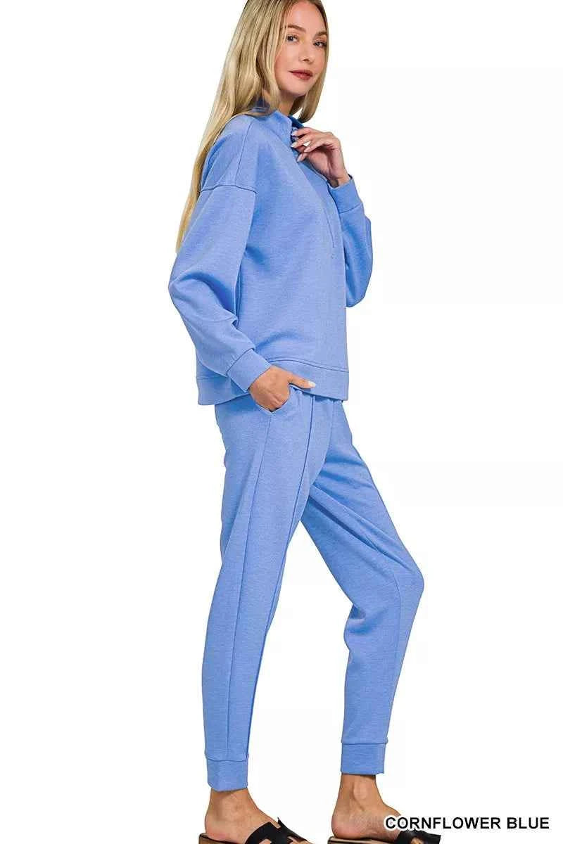 Zenana Scuba Half Zip Pullover and Jogger Set fadeff40179b4b79be9e9a8c25ba34c1-Max-Origin