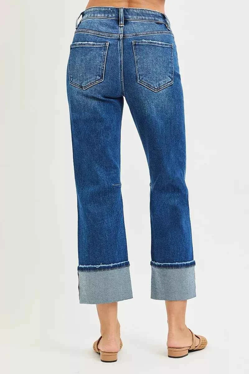 RISEN High Rise Straight Jeans with Distressed Hem fae91e7369354ab4979d42bb472ecacd-Max-Origin
