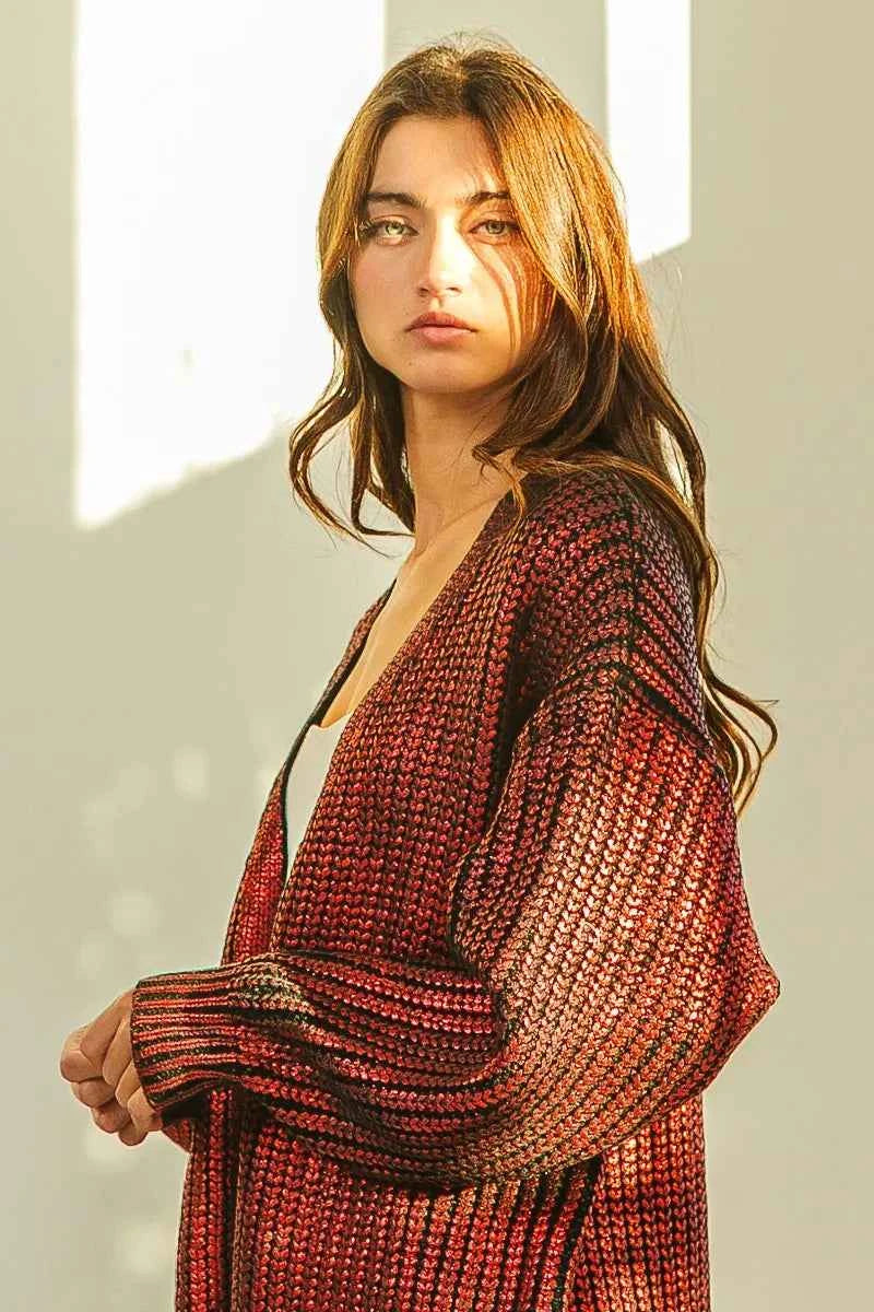 BiBi Metallic Knit V-neck Open Sweater Cardigan faef78e54852413a9df5481d60146ff2-Max-Origin