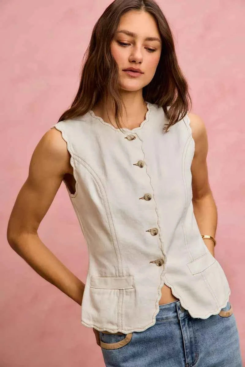 SO ME Scalloped Edge Cotton Twill Washed Vest Top faffd38366bc49d7b63d2e56bd5b14f1-Max-Origin