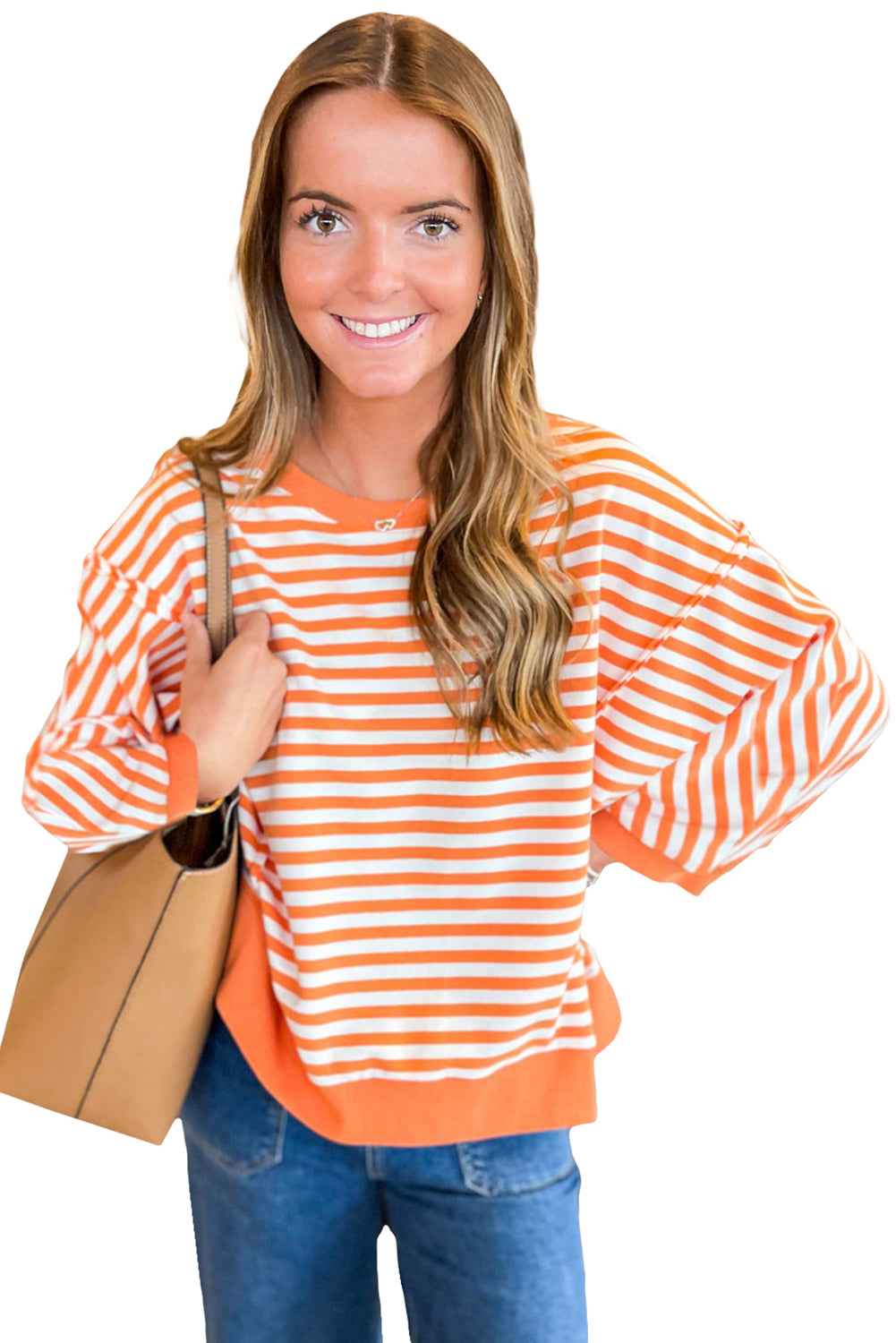 Red Striped Exposed Seam Drop Shoulder Long Sleeve Top fb00e07237fe1ce4