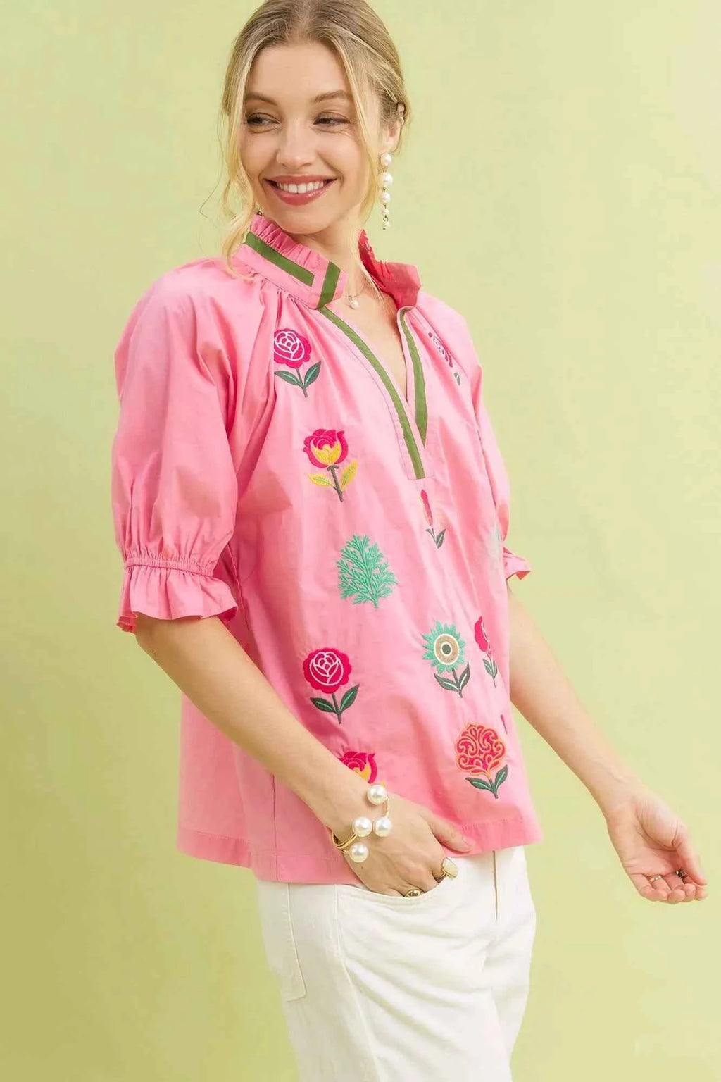 Umgee Embroidered Floral Top with Contrast Trim fb03432c-aa38-46f3-9820-bfe382cfb92b-Max-Origin