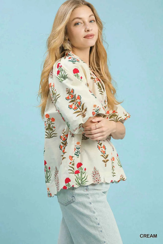Floral Print Puff Sleeve Scallop Hem Blouse fb1c3837-aa90-4af7-88ab-a6b8af94306e-Max-Origin