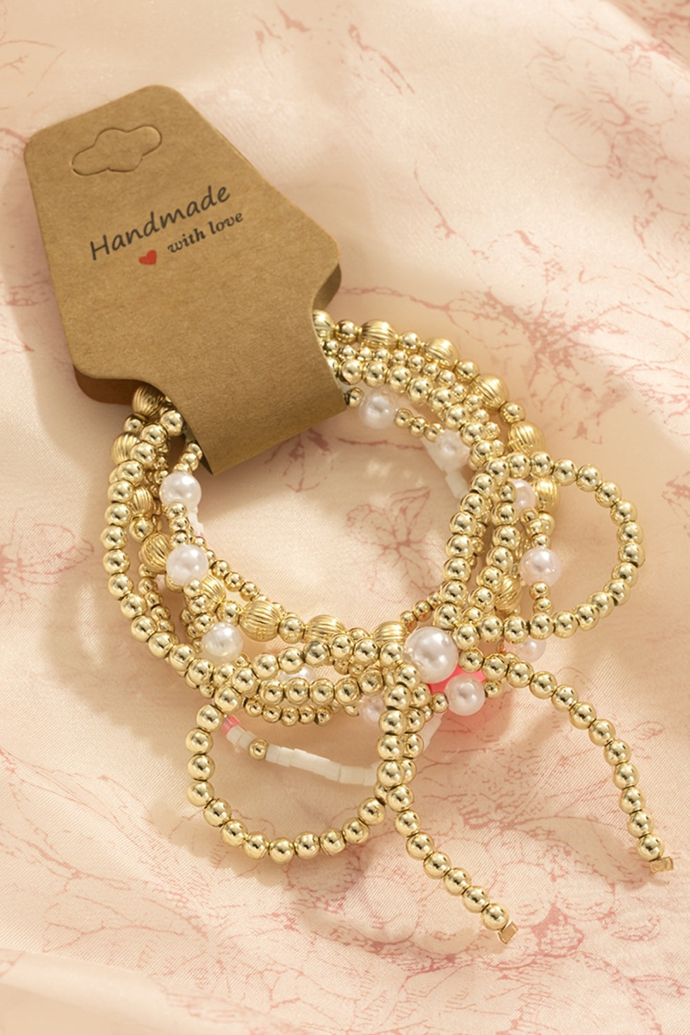 Gold Bow Pearl Cross Beaded Bracelet Set fb28dfcddb1b160e