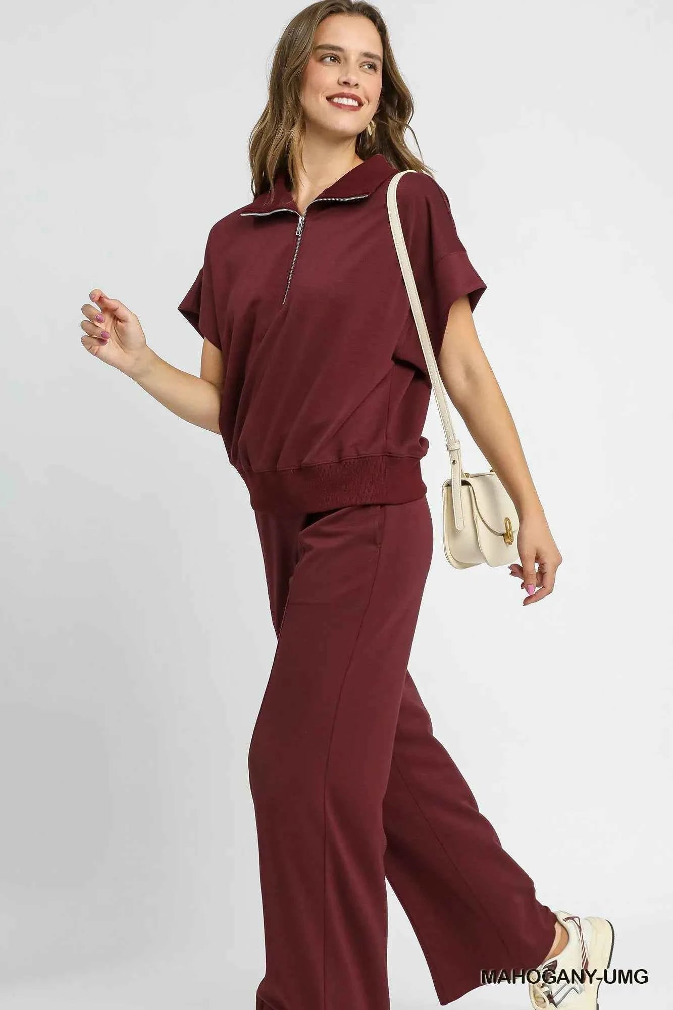 Umgee Full Size Half-Zip Short Sleeve Top Plus Size fb28fc20-1249-478f-aa0c-402163e7f786-Max-Origin