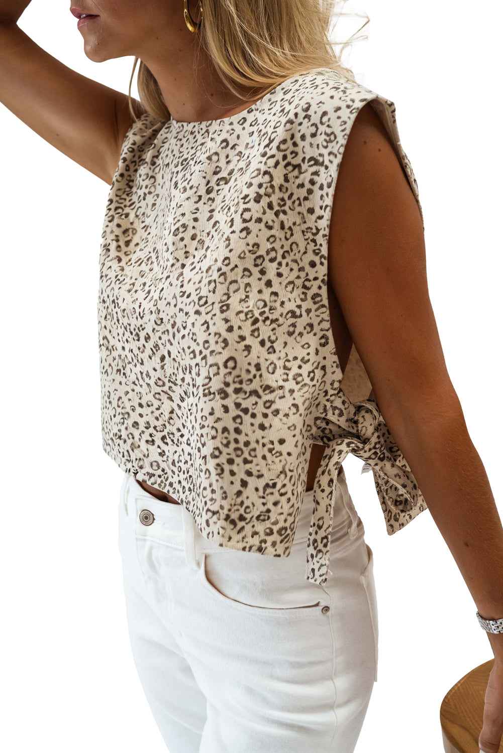 Apricot Knot Side Leopard Print Vest fb2f14d3954ea63b