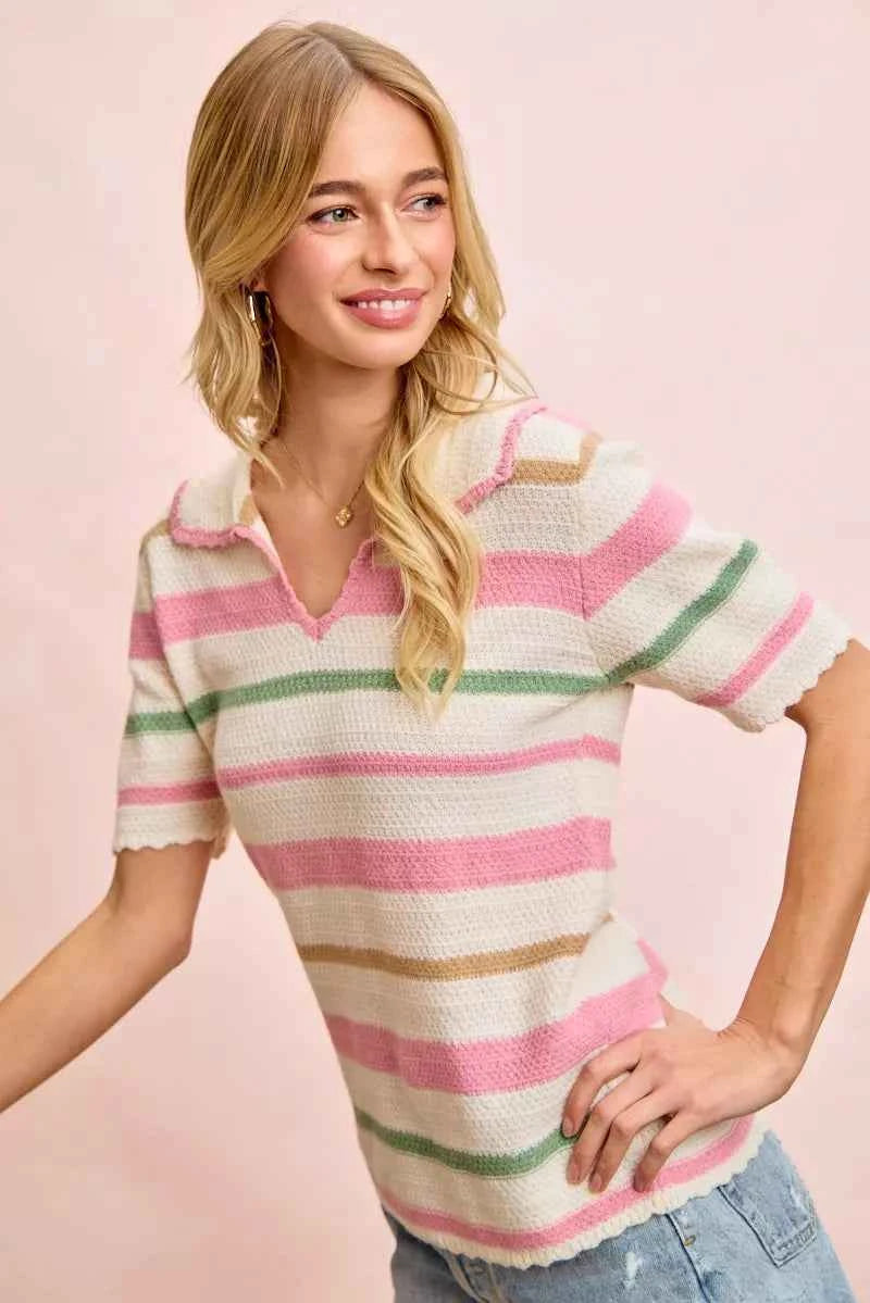 BiBi Multi Colors Stripes Collared Knit Top fb37f419bc1444f7b00a04bdef381bf6-Max-Origin