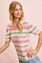 BiBi Multi Colors Stripes Collared Knit Top fb37f419bc1444f7b00a04bdef381bf6-Max-Origin