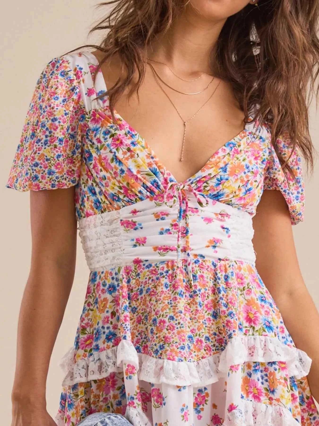 Floral Puff Sleeve Tiered Mini Dress fb387f13-b4f5-4c1a-bf9d-72385fdd8a02-Max-Origin