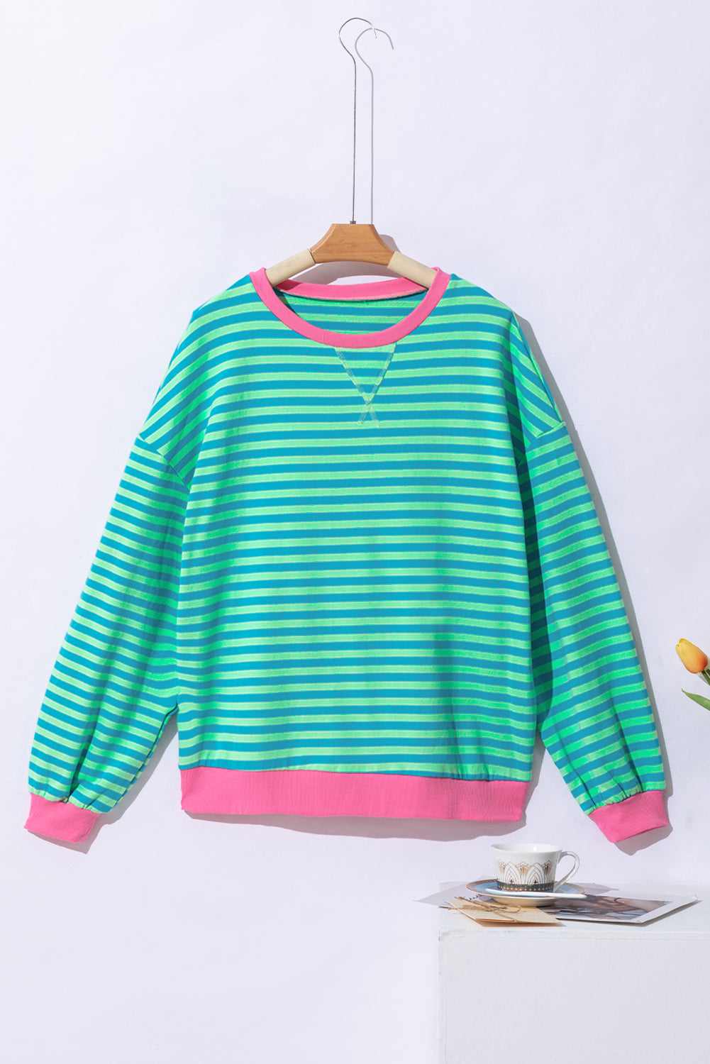 Black Stripe Contrast Edge Cross Seam Oversized Sweatshirt fb3ce1a511da9dde