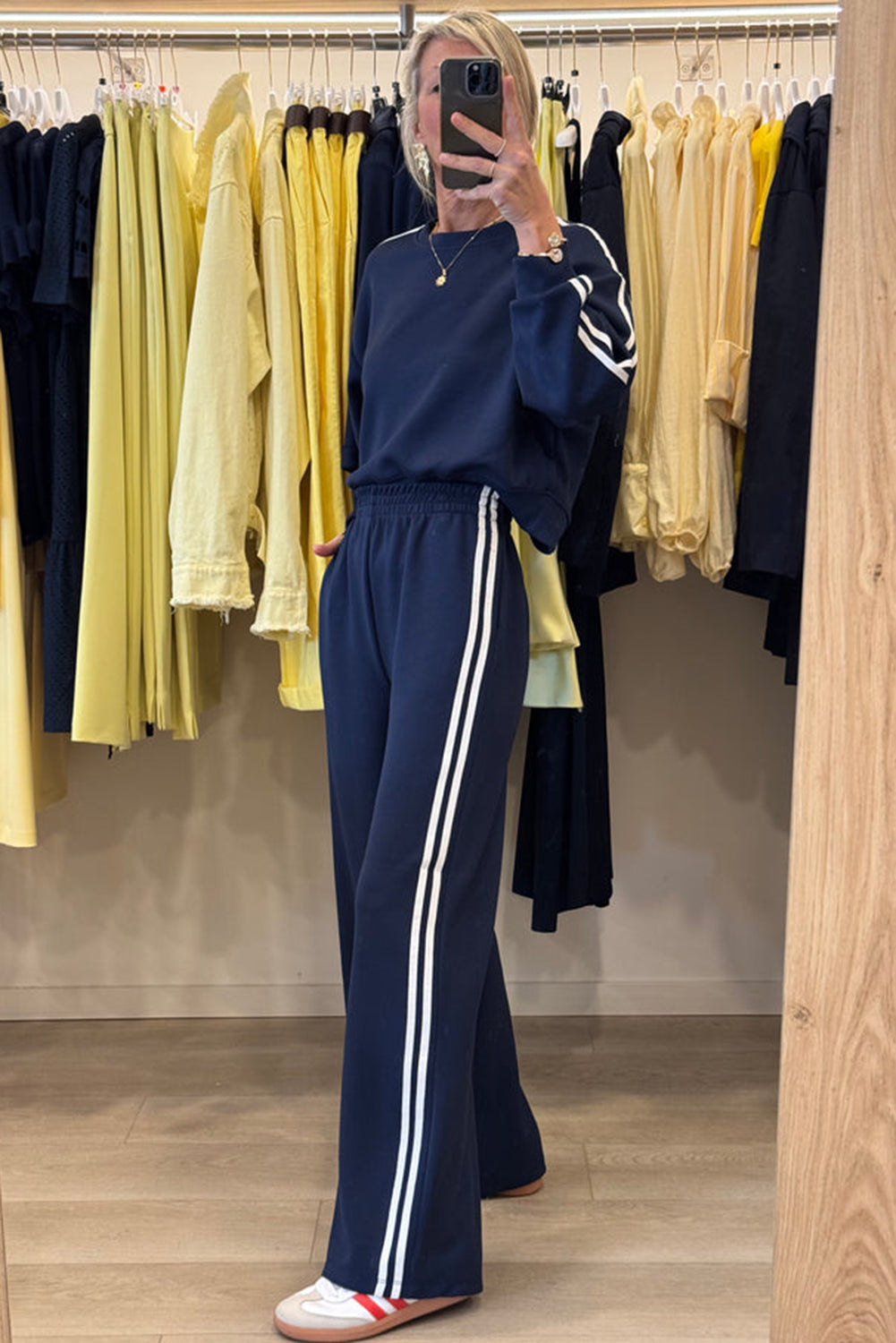 Dirty Blue Varsity Striped Detail Cropped Pullover Wide Leg Pants 2pcs Outfit fb3d3f31d058bc7d
