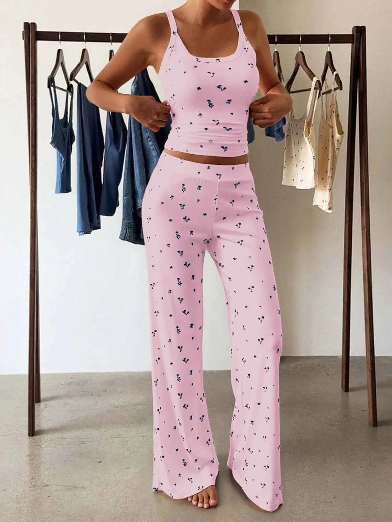 Floral Ribbed Cami and Wide Leg Pants Set Pink fb402062-2c9c-488c-9411-24035adb2b19-Max-Origin