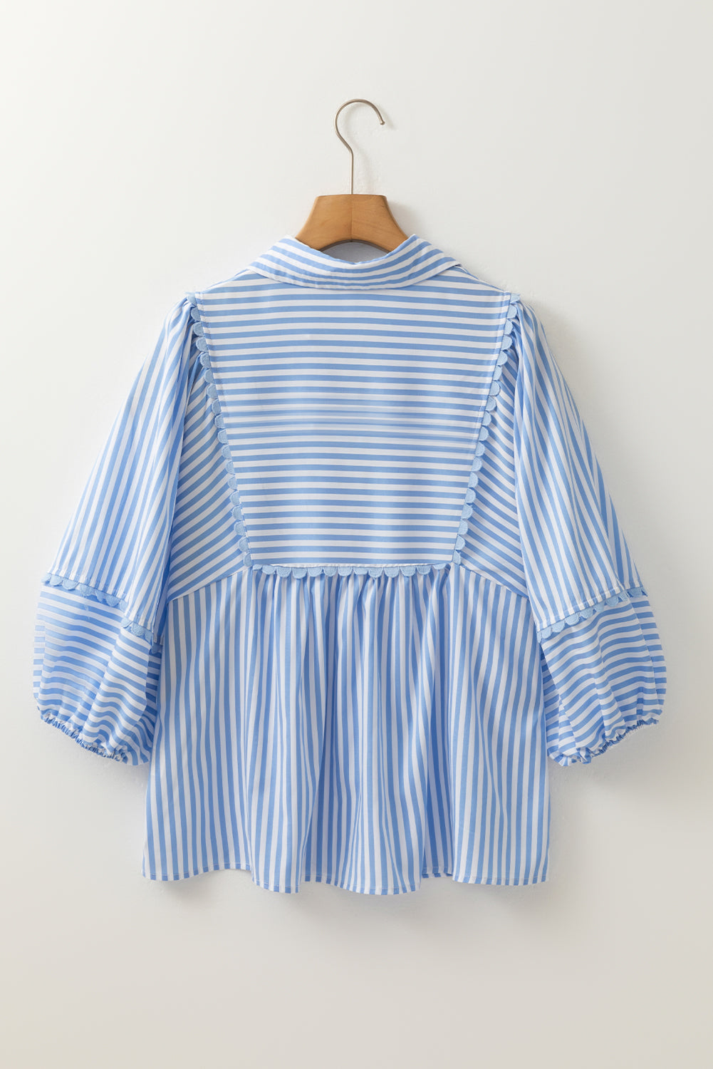 Sky Blue Striped Ric Rac Trim Collared V Neck Blouse fb4618d1ff3a180c