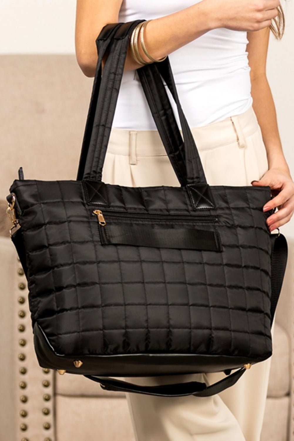 Black Quilted Patchwork Large Tote Bag and Clutch 2pcs Set fb4accd314ee64dd