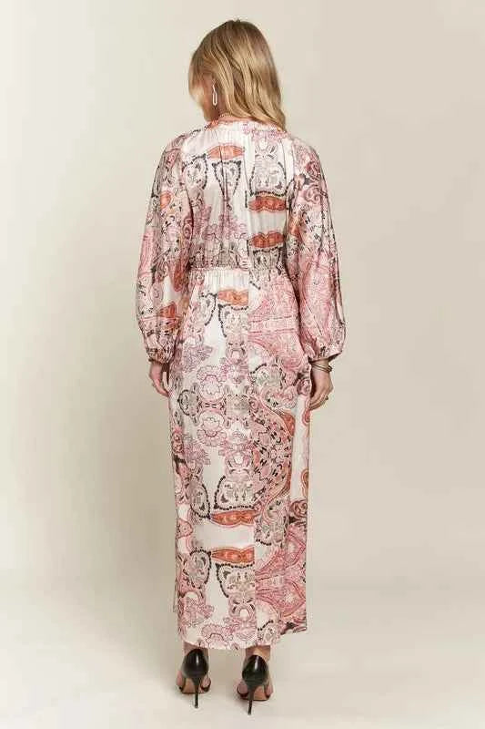 ADORA Printed V-Neck Batwing Sleeve Dress fb5227bd-7a0b-467b-9683-818298044144-Max